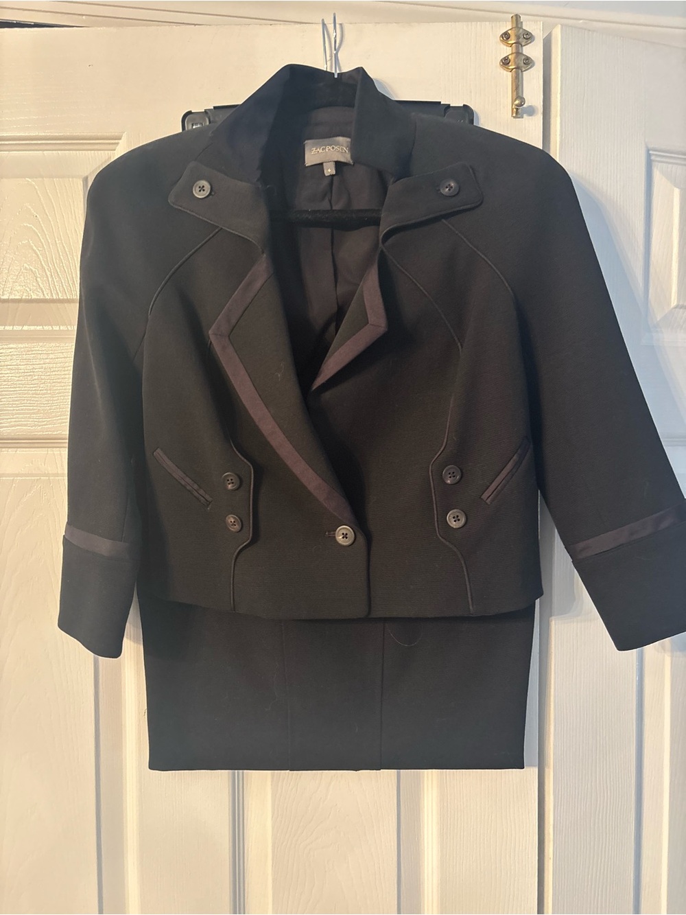 Zac Posen Women's Black Cropped Double-Breasted Blazer